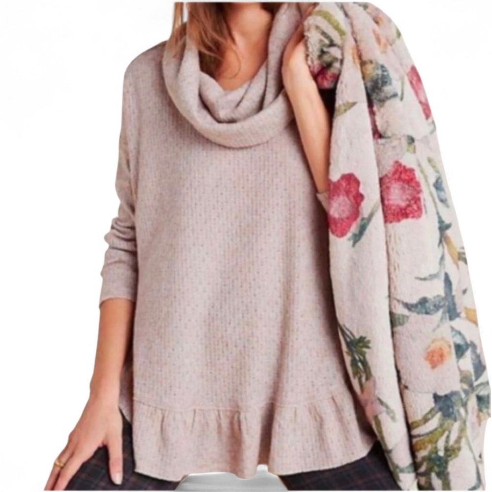 POSTMARK / ANTHROPOLOGIE Orley Metallic Cowlneck Oversized Ruffle Trim Top - XS